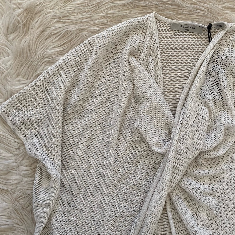 Allsaints White Lightweight Open Knit Itat Twist Tee Draped Layering Shirt Top - Picture 3 of 11